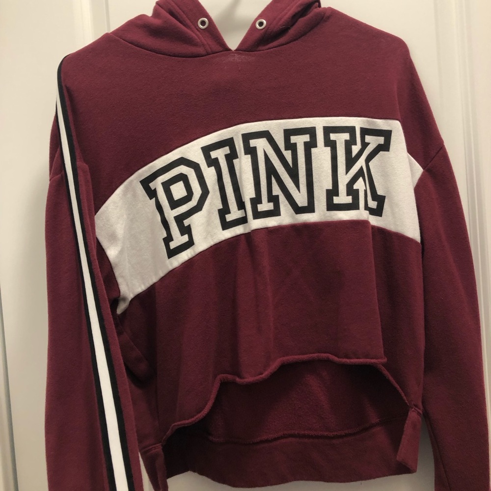 PINK Maroon Cropped Hoodie